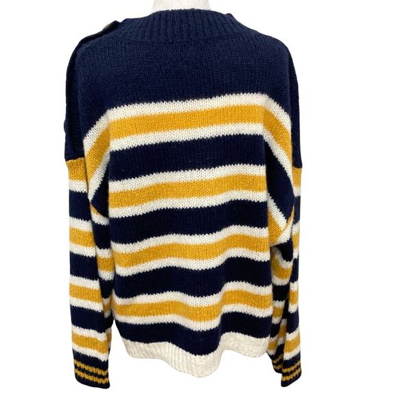 BP. Caitly Striped Sweater NEW size XL Navy White Yellow Crewneck Button Detail - Picture 9 of 9